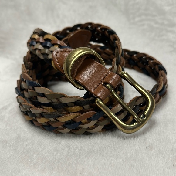 Source Unknown Accessories - Women's Multicolor Leather Braided Belt, Gold Buckle, Brown Blue Tan Taupe,  2X